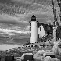 Buy canvas prints of  Point Betsie Black and white by Ian Pettman