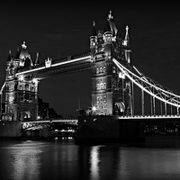 Buy canvas prints of Tower Bridge Evening in B&W by Stephen Stookey