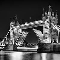 Buy canvas prints of Night Falls at Tower Bridge - B&W by Stephen Stookey
