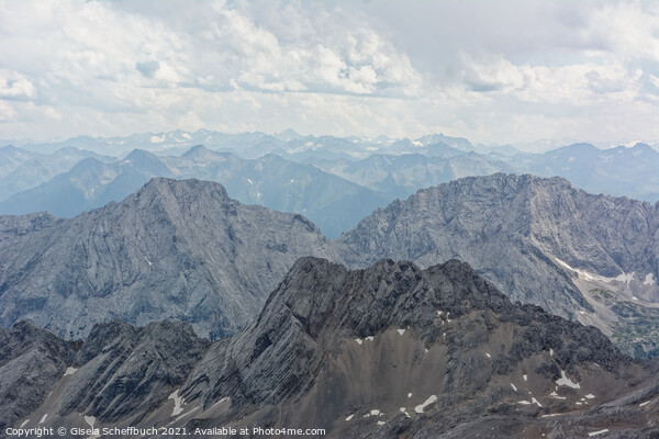 Mountain Panorama - View from the Zugspitze Picture Board by Gisela Scheffbuch
