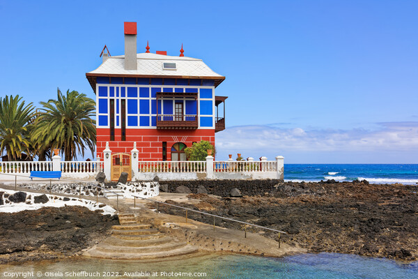 Blue House at the Seaside Picture Board by Gisela Scheffbuch
