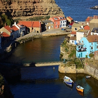Buy canvas prints of  Picturesque Staithes by Gisela Scheffbuch