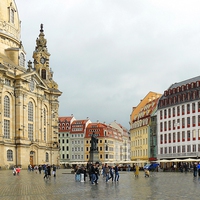 Buy canvas prints of  Dresden - View of Neumarkt with Frauenkirche by Gisela Scheffbuch