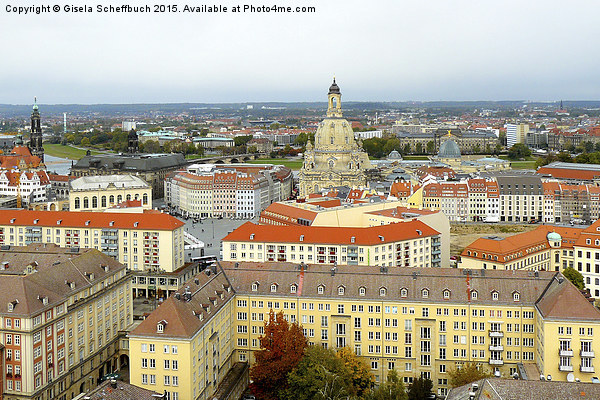  View of Dresden - Frauenkirche with Neumarkt Picture Board by Gisela Scheffbuch
