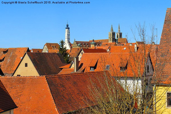  Above the Roofs of Rothenburg Picture Board by Gisela Scheffbuch