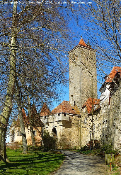  Castle Gate and Town Wall in Rothenburg Picture Board by Gisela Scheffbuch