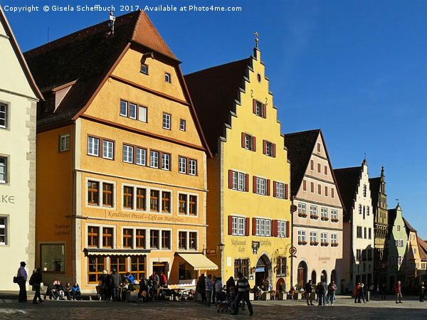 The Market Square of Rothenburg ob der Tauber Picture Board by Gisela Scheffbuch