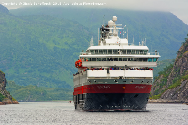 Hurtigruten ship enters Trollfjord Picture Board by Gisela Scheffbuch