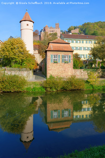  Wertheim with the Tauber River and the Castle Picture Board by Gisela Scheffbuch