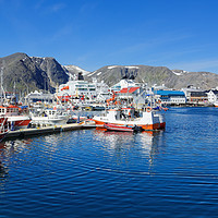 Buy canvas prints of The Colourful Harbour of Honningsvag by Gisela Scheffbuch