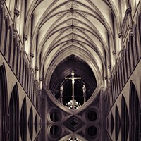 Buy canvas prints of Wells Cathedral Interior (Sepia) by RJ Bowler