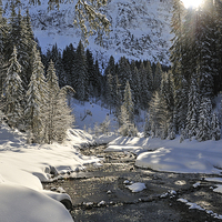Buy canvas prints of River and mountains in winter by Matthias Hauser