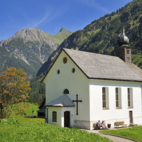 Buy canvas prints of Mountain church Baad Kleinwalsertal Austria by Matthias Hauser