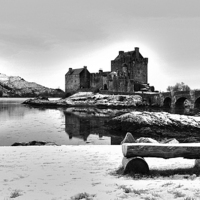 Buy canvas prints of Eilean Donan Castle in Black and White by Heather Wise