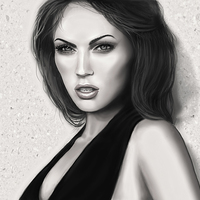 Buy canvas prints of Megan Fox HDR Portrait in Black and White. by Heather Wise