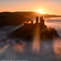 Buy canvas prints of Magical misty morning at Corfe castle  by Shaun Jacobs