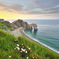 Buy canvas prints of Durdle Door sunrise by Shaun Jacobs