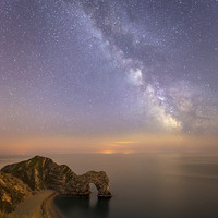 Buy canvas prints of  The Milky way over Durdle Door in Dorset by Shaun Jacobs