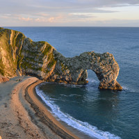 Buy canvas prints of Durdle Door on a summer evening  by Shaun Jacobs