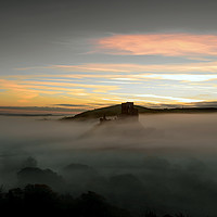 Buy canvas prints of Corfe castle in the mist  by Shaun Jacobs