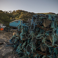 Buy canvas prints of Fishing boat and lobster pots by Shaun Jacobs