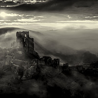 Buy canvas prints of Corfe castle in the mist  by Shaun Jacobs