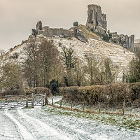 Buy canvas prints of Corfe Castle winter pathway by Shaun Jacobs