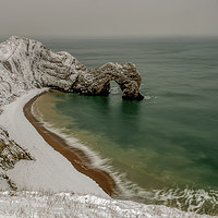 Buy canvas prints of Durdle Door covered in snow  by Shaun Jacobs
