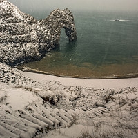 Buy canvas prints of Durdle Door blizzard morning  by Shaun Jacobs