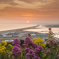Buy canvas prints of Chesil Beach sunset  by Shaun Jacobs
