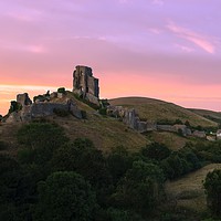 Buy canvas prints of Sunset over Corfe Castle  by Shaun Jacobs