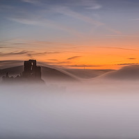Buy canvas prints of Rolling fog at Corfe Castle  by Shaun Jacobs