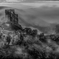 Buy canvas prints of Corfe Castle moody morning  by Shaun Jacobs