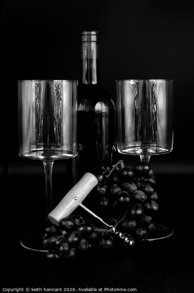 still life bottle of wine two. glasses and grapes  Picture Board by keith hannant