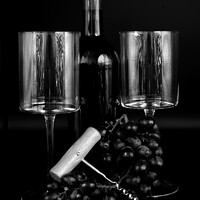 Buy canvas prints of still life bottle of wine two. glasses and grapes  by keith hannant
