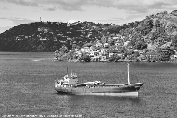 freighter island of grenada in  monochrome Picture Board by keith hannant