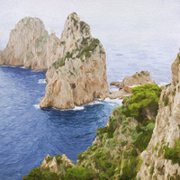 Buy canvas prints of Faraglioni rocks on Capri by Julie Woodhouse