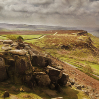 Buy canvas prints of Curbar Edge and view towards Baslow Edge by Julie Woodhouse
