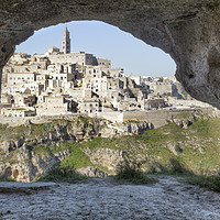 Buy canvas prints of Matera viewed from one of the caves in the Murgia  by Julie Woodhouse