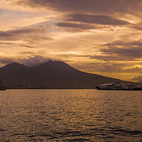 Buy canvas prints of Sunset over the Bay of Naples and Vesuvius by Julie Woodhouse