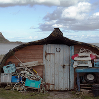 Buy canvas prints of Holy Island Beach Hut by Michelle BAILEY
