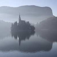 Buy canvas prints of Church of the Assumption of Mary on Bled Island La by John Keates