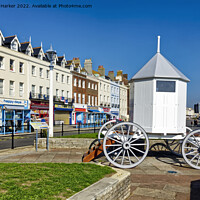Buy canvas prints of Replica bathing machine  at Weymouth, Dorset, Engl by Andrew Harker