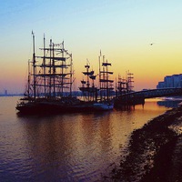 Buy canvas prints of  Tall Ships festival at sunrise by sylvia scotting