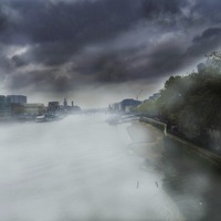 Buy canvas prints of  The Misty Old Thames by sylvia scotting