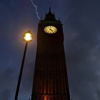 Buy canvas prints of  Lightning strikes Big Ben by sylvia scotting