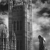 Buy canvas prints of  Winston Churchill and Westminster Abbey by sylvia scotting