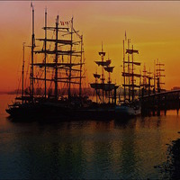 Buy canvas prints of Tall ships at sunrise  by sylvia scotting