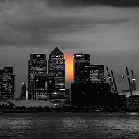 Buy canvas prints of Sunset over Canary Wharf London  by sylvia scotting