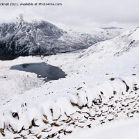 Buy canvas prints of Snowy Cwm Idwal Devils Kitchen Route Snowdonia by Pearl Bucknall
